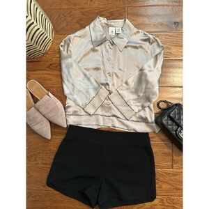 Armani Exchange 100% Silk Blouse Shirt Sz S Champagne Taupe Satin Crop Top Luxe